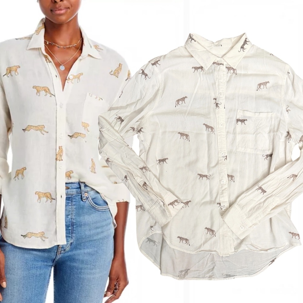 Rails Button Down Hunter Leopard Print Ivory Small